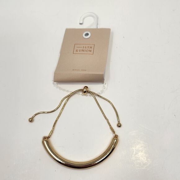 14th and Union Curved Bar Slider Bracelet Gold Tone Layering Adjustable Minimal - Picture 1 of 4